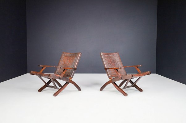 Cognac-Colored Saddle Leather Armchairs Ecuador from Angel I. Pazmino, 1970s, Set of 2-TRW-1743221