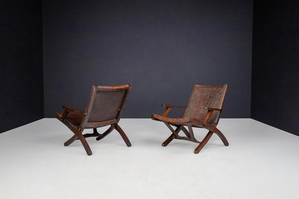 Cognac-Colored Saddle Leather Armchairs Ecuador from Angel I. Pazmino, 1970s, Set of 2-TRW-1743221