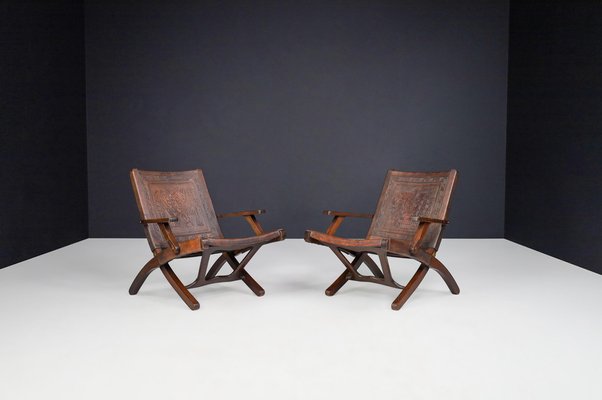 Cognac-Colored Saddle Leather Armchairs Ecuador from Angel I. Pazmino, 1970s, Set of 2-TRW-1743221