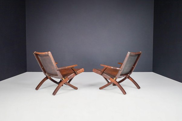 Cognac-Colored Saddle Leather Armchairs Ecuador from Angel I. Pazmino, 1970s, Set of 2-TRW-1743221