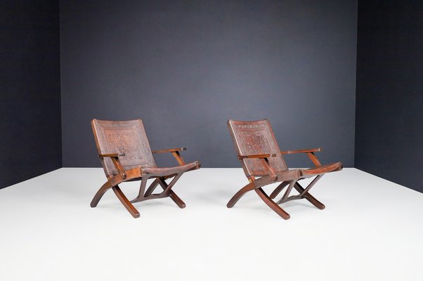 Cognac-Colored Saddle Leather Armchairs Ecuador from Angel I. Pazmino, 1970s, Set of 2-TRW-1743221