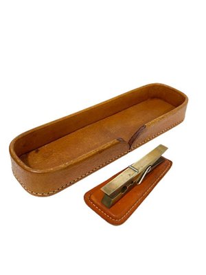 Cognac Colored Stitched Leather Desk Set, Set of 4-UCH-1224353