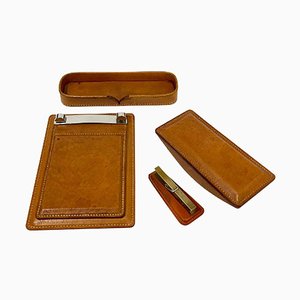 Cognac Colored Stitched Leather Desk Set, Set of 4-UCH-1224353