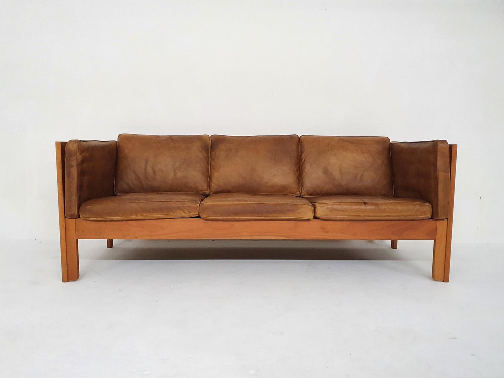 Cognac Leather 2343 Sofa by Børge Mogensen for Fredericia, Denmark, 1960s