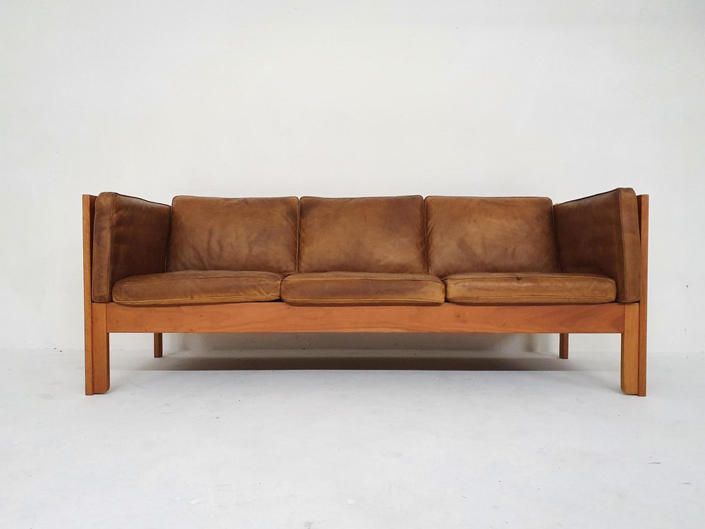 Cognac Leather 2343 Sofa by Børge Mogensen for Fredericia, Denmark, 1960s