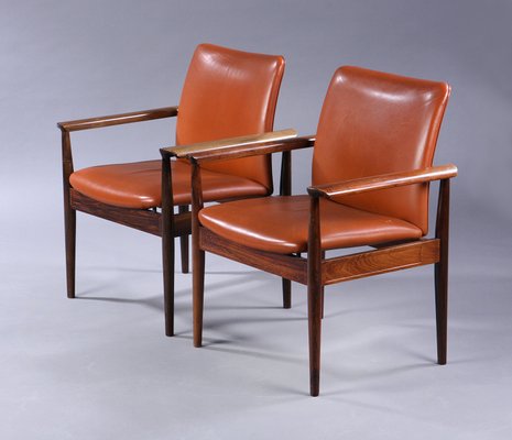 Cognac Leather and Rosewood Diplomat Chair by Finn Juhl for France & Søn / France & Daverkosen, 1960s-JAG-594006