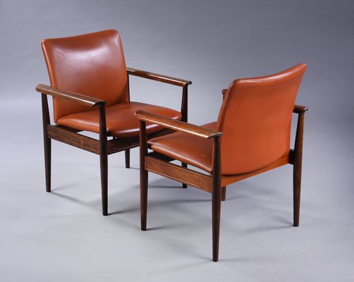 Cognac Leather and Rosewood Diplomat Chair by Finn Juhl for France & Søn / France & Daverkosen, 1960s-JAG-594006