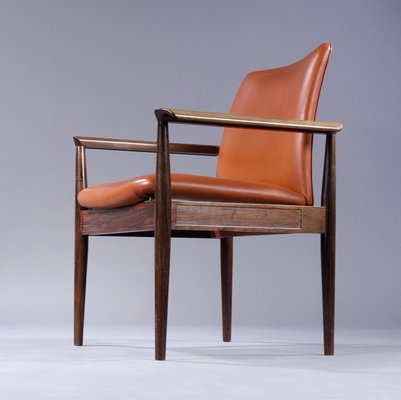 Cognac Leather and Rosewood Diplomat Chair by Finn Juhl for France & Søn / France & Daverkosen, 1960s-JAG-594006