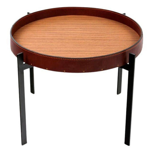 Cognac Leather and Teak Wood Single Deck Table by OxDenmarq