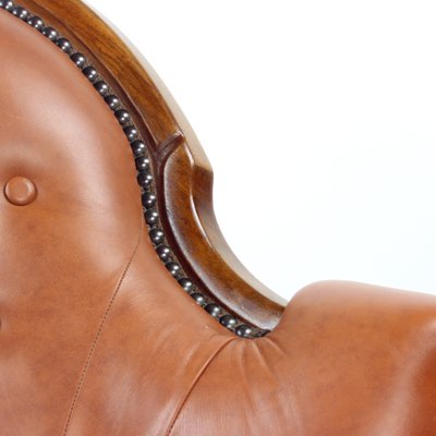 Cognac Leather and Walnut Armchair, Czechoslovakia, 1940s-UL-1095842