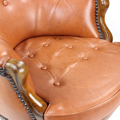 Cognac Leather and Walnut Armchair, Czechoslovakia, 1940s-UL-1095842