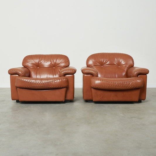 Cognac Leather Arizona Easy Chairs attributed to Vavassori, Monza, Italy, 1970s, Set of 2