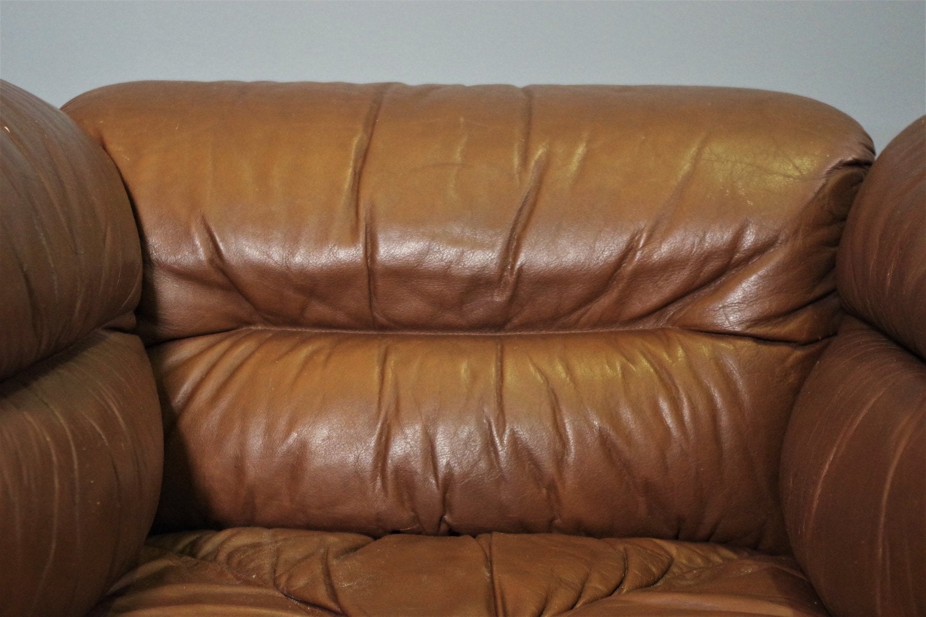 Cognac Leather Armchairs from B. L. Arredamenti, 1970s, Set of 4