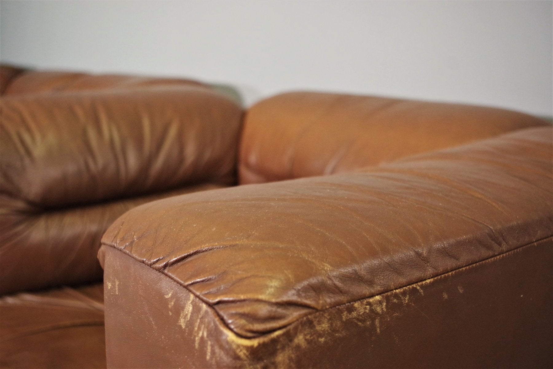 Cognac Leather Armchairs from B. L. Arredamenti, 1970s, Set of 4