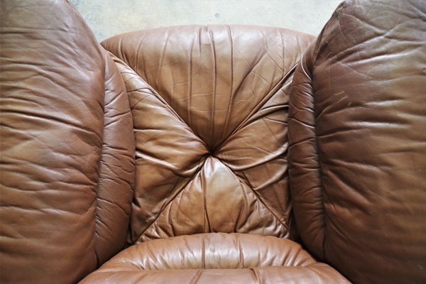 Cognac Leather Armchairs from B. L. Arredamenti, 1970s, Set of 4-KNM-1105412