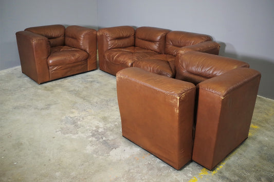 Cognac Leather Armchairs from B. L. Arredamenti, 1970s, Set of 4