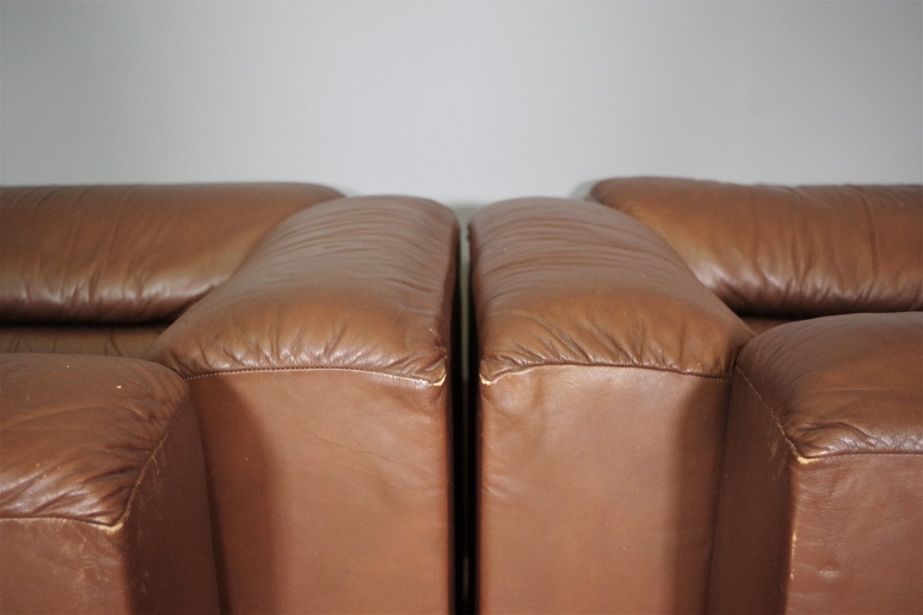 Cognac Leather Armchairs from B. L. Arredamenti, 1970s, Set of 4