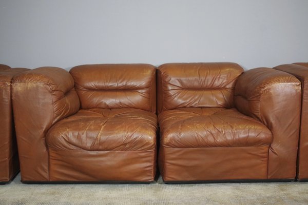 Cognac Leather Armchairs from B. L. Arredamenti, 1970s, Set of 4-KNM-1105412