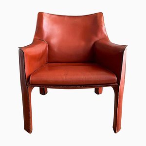 Cognac Leather Cab Lounge Chair by Mario Bellini, 1970s-LL-807323