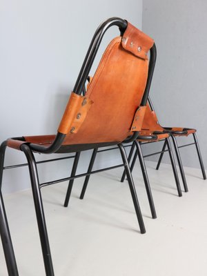 Cognac Leather Dining Chairs by C. Perriand for Les Arcs, 1960s, Set of 6-DT-2026228