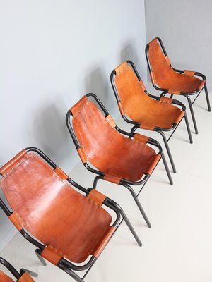 Cognac Leather Dining Chairs by C. Perriand for Les Arcs, 1960s, Set of 6-DT-2026228