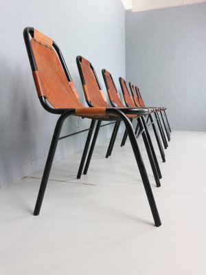 Cognac Leather Dining Chairs by C. Perriand for Les Arcs, 1960s, Set of 6-DT-2026228