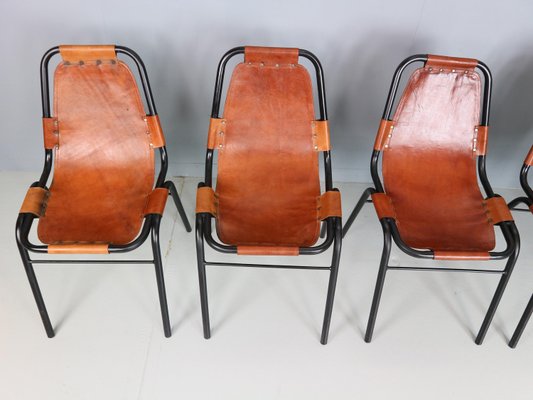 Cognac Leather Dining Chairs by C. Perriand for Les Arcs, 1960s, Set of 6-DT-2026228