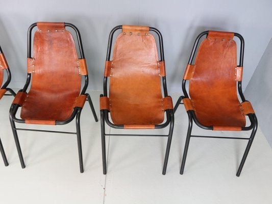 Cognac Leather Dining Chairs by C. Perriand for Les Arcs, 1960s, Set of 6-DT-2026228