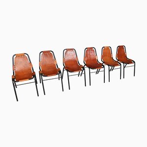 Cognac Leather Dining Chairs by C. Perriand for Les Arcs, 1960s, Set of 6-DT-2026228