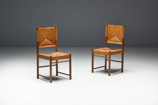 Cognac Leather Dining Chairs, Italy, 1960s-GW-2032159