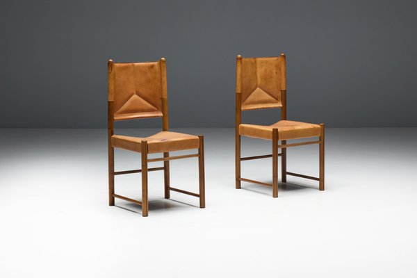 Cognac Leather Dining Chairs, Italy, 1960s-GW-2032159