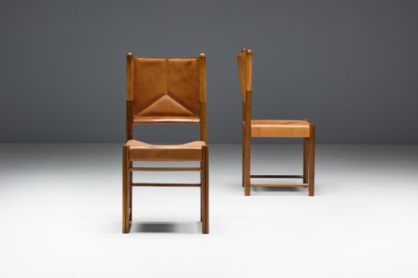 Cognac Leather Dining Chairs, Italy, 1960s-GW-2032159