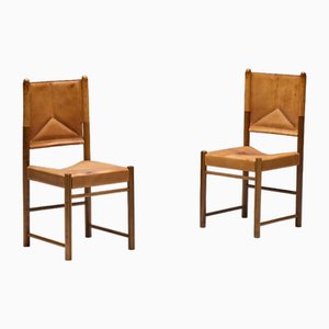 Cognac Leather Dining Chairs, Italy, 1960s-GW-2032159