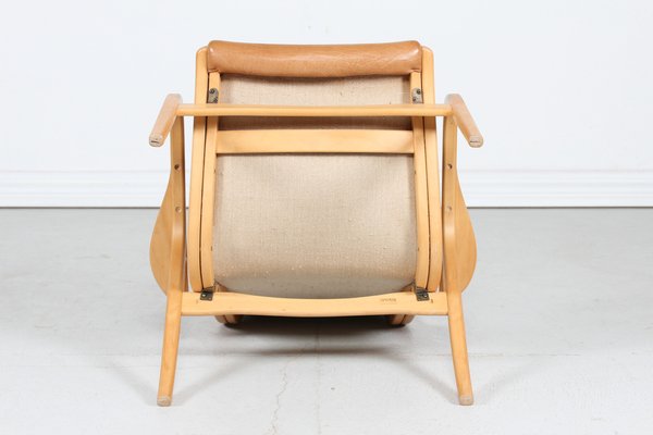 Cognac Leather Lamino Chair by Yngve Ekström for Swedese Möbler, Sweden, 1980s-QQ-1382623