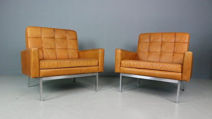 Cognac Leather Lounge Chairs Model 65a by Florence Knoll, 1956, Set of 2-DT-2026206