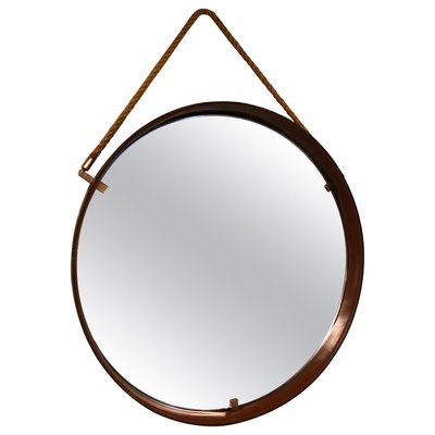 Cognac Leather Mirror from Pizzetti, Italy, 1950s-DT-2026184