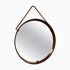 Cognac Leather Mirror from Pizzetti, Italy, 1950s-DT-2026184