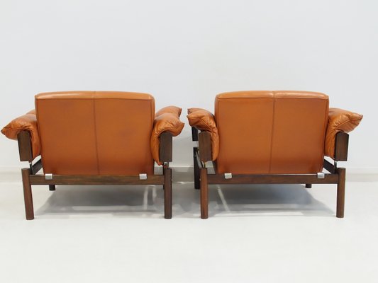 Cognac Leather Mp-13 Armchairs and Footstool by Percival Lafer, 1970s, Set of 3-ZYF-2017355