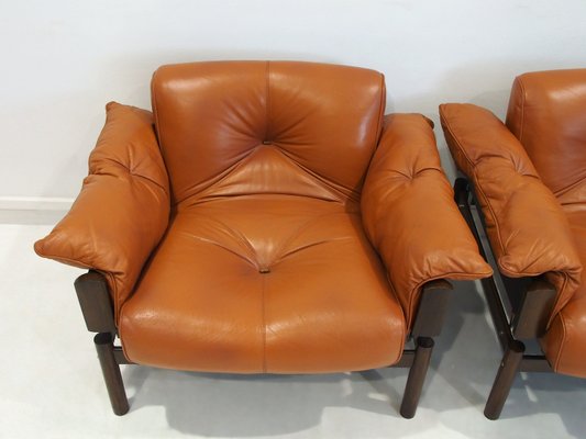 Cognac Leather Mp-13 Armchairs and Footstool by Percival Lafer, 1970s, Set of 3-ZYF-2017355