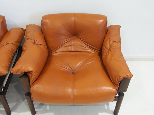 Cognac Leather Mp-13 Armchairs and Footstool by Percival Lafer, 1970s, Set of 3-ZYF-2017355