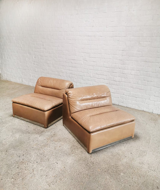 Cognac Leather P10 Lounge Chairs by Alberto Rosselli for Saporiti Italia, Set of 2