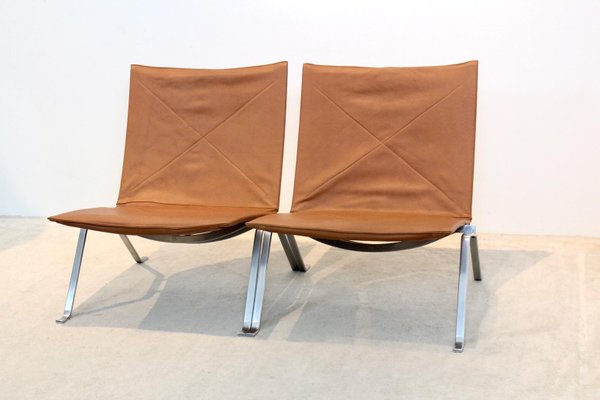 Cognac Leather PK22 Chairs by Poul Kjærholm for E. Kold Christensen, Set of 2-MO-1158525