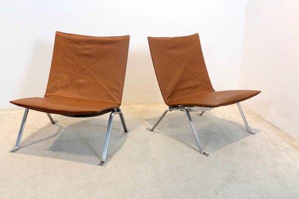 Cognac Leather PK22 Chairs by Poul Kjærholm for E. Kold Christensen, Set of 2-MO-1158525