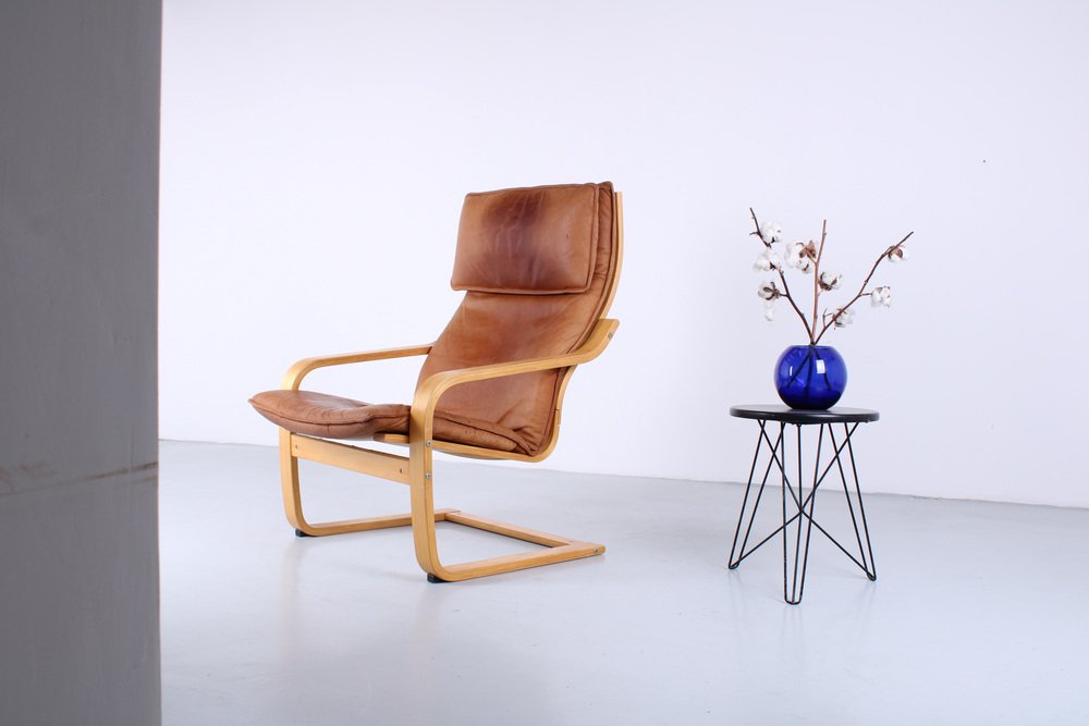 Cognac Leather Points Chair by Noboru Nakamura for Ikea, 1970s