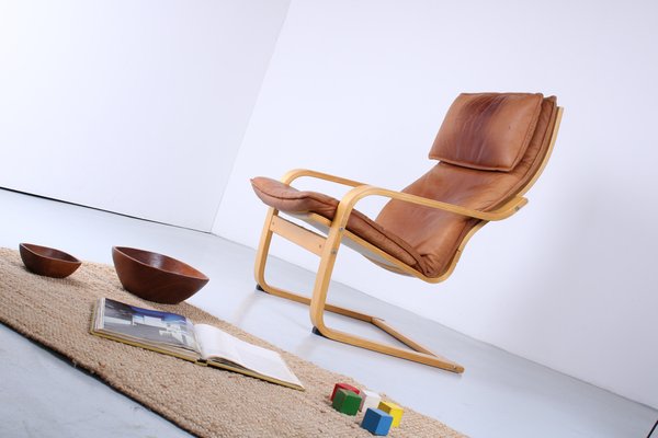 Cognac Leather Points Chair by Noboru Nakamura for Ikea, 1970s