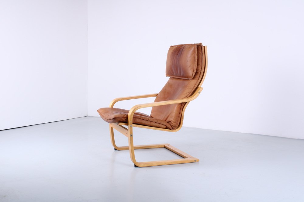 Cognac Leather Points Chair by Noboru Nakamura for Ikea, 1970s