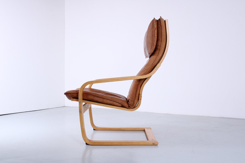 Cognac Leather Points Chair by Noboru Nakamura for Ikea, 1970s