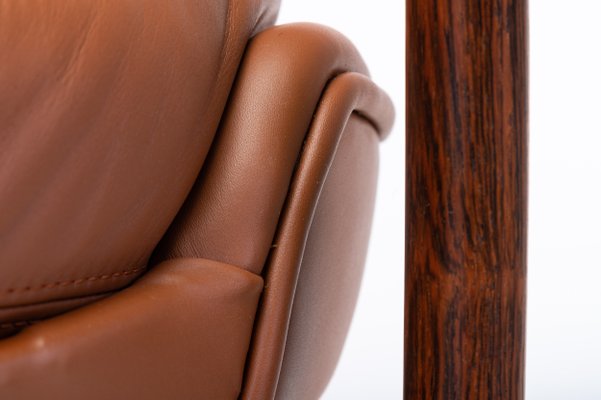 Cognac Leather & Rosewood Wingback Lounge Chair by Ib Kofod Larsen for Fröscher, 1970s-RNH-782790