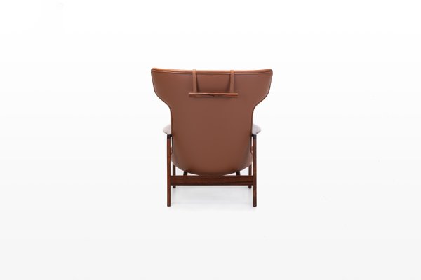 Cognac Leather & Rosewood Wingback Lounge Chair by Ib Kofod Larsen for Fröscher, 1970s-RNH-782790