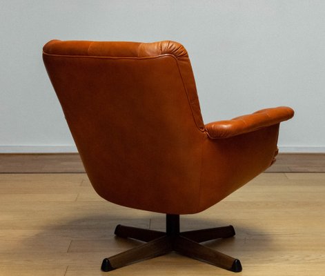 Cognac Leather Swivel Chair attributed to Göte Möbler Nässjö Sweden, 1960s-JE-1773464